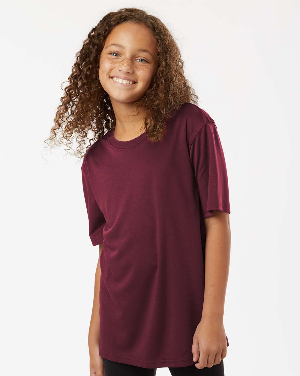 Youth Pro-Lock Performance T-Shirt - OnModelFront - B00896532 - Maroon