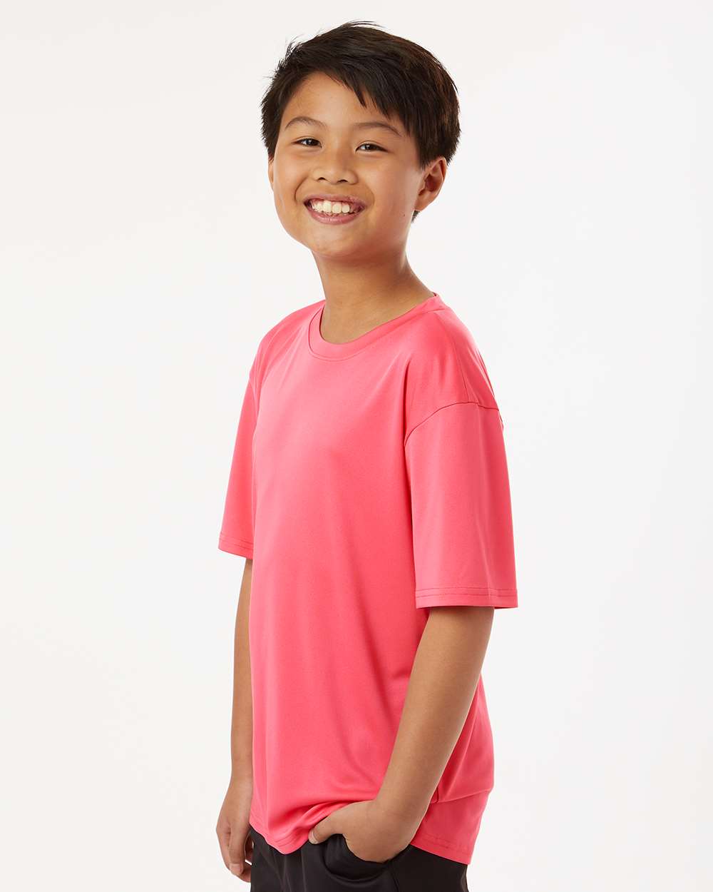 Youth Pro-Lock Performance T-Shirt - OnModelSide - B00896302 - Bright Pink