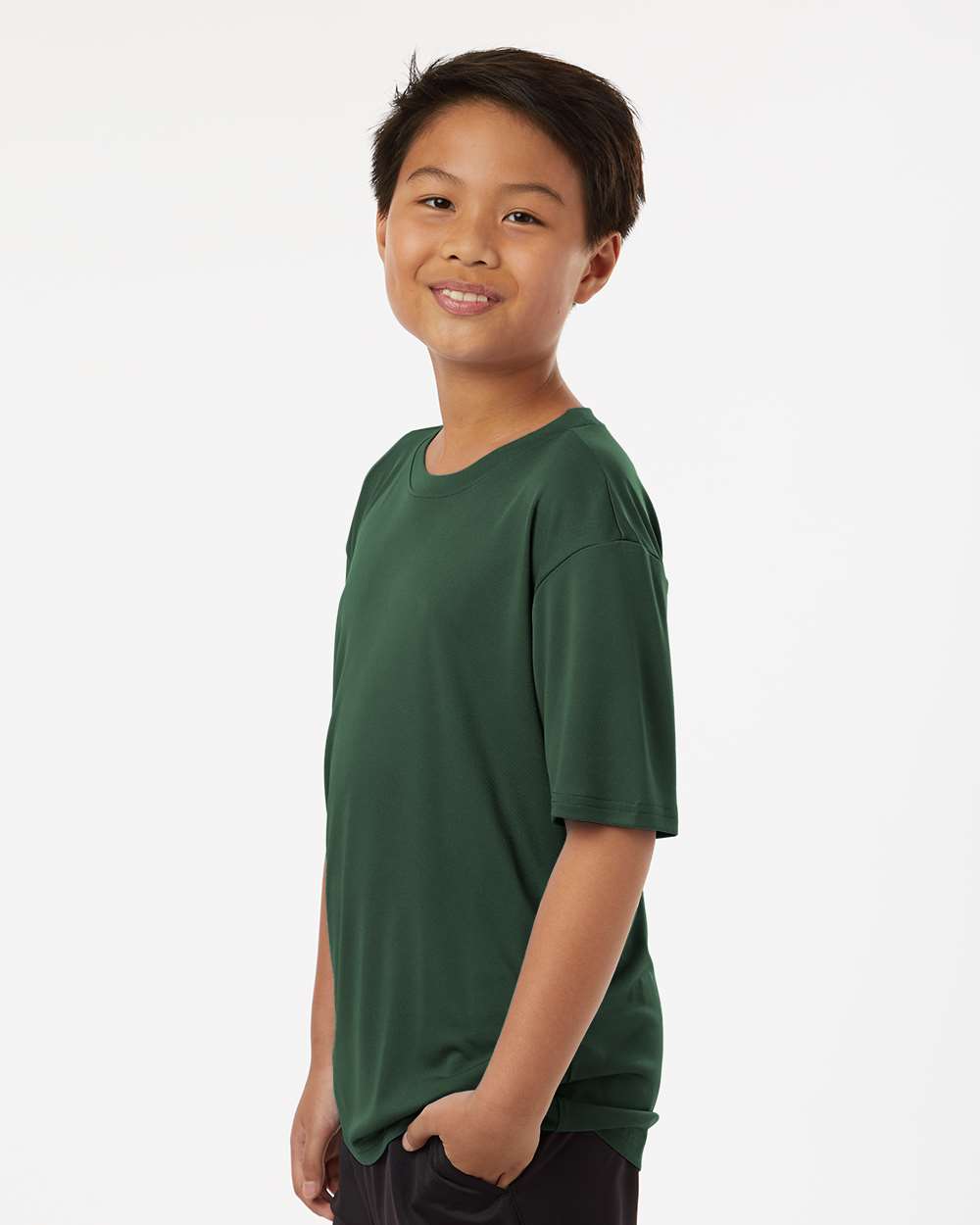 Youth Pro-Lock Performance T-Shirt - OnModelSide - B00896542 - Forest Green