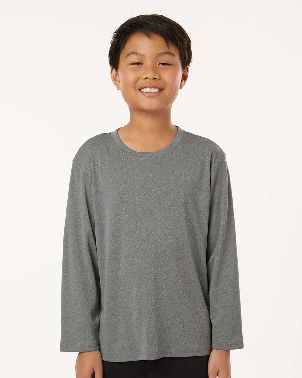 Youth Pro-Lock Performance Long Sleeve T-Shirt - OnModelFront - B00996112 - Heather Granite