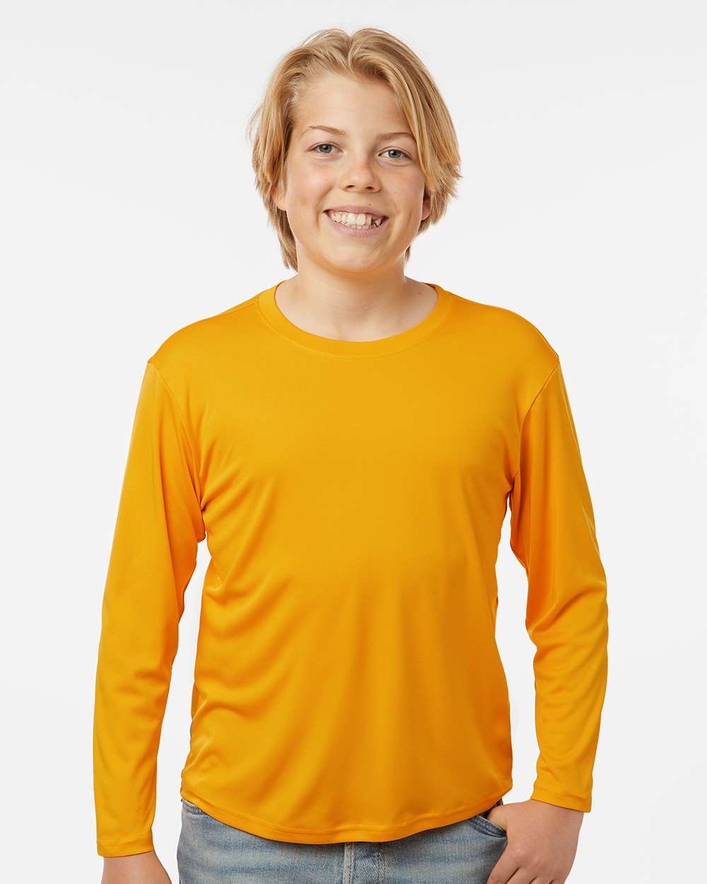Youth Pro-Lock Performance Long Sleeve T-Shirt - OnModelFront - B00996122 - Gold