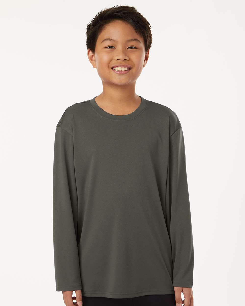 Youth Pro-Lock Performance Long Sleeve T-Shirt - OnModelFront - B00996592 - Charcoal