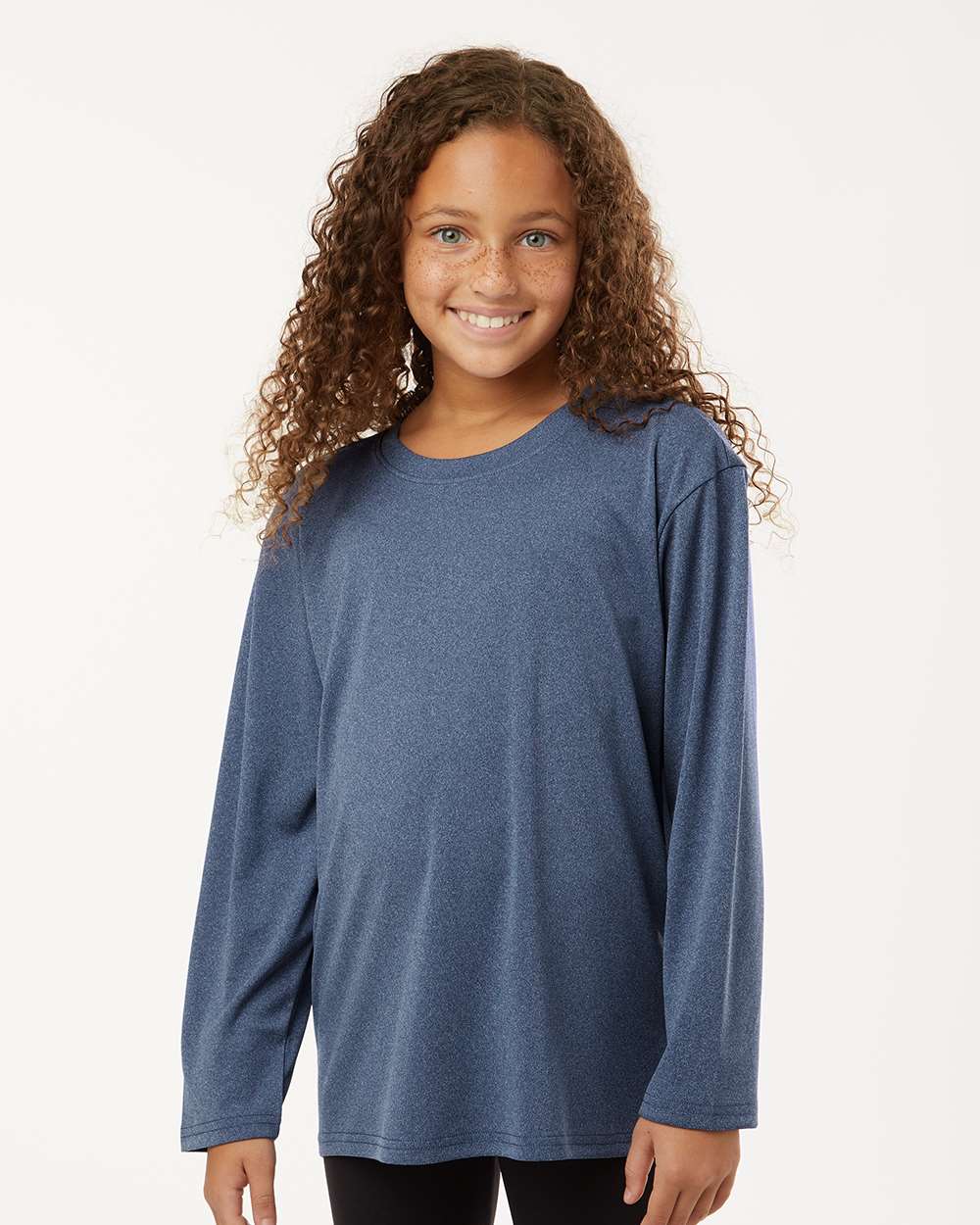 Youth Pro-Lock Performance Long Sleeve T-Shirt - OnModelFront - B00996652 - Heather Navy
