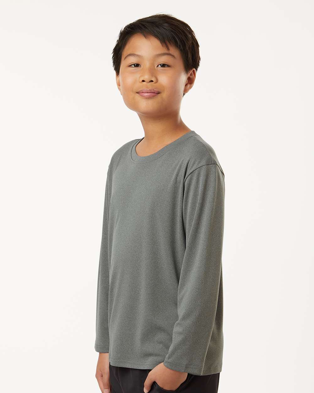 Youth Pro-Lock Performance Long Sleeve T-Shirt - OnModelSide - B00996112 - Heather Granite