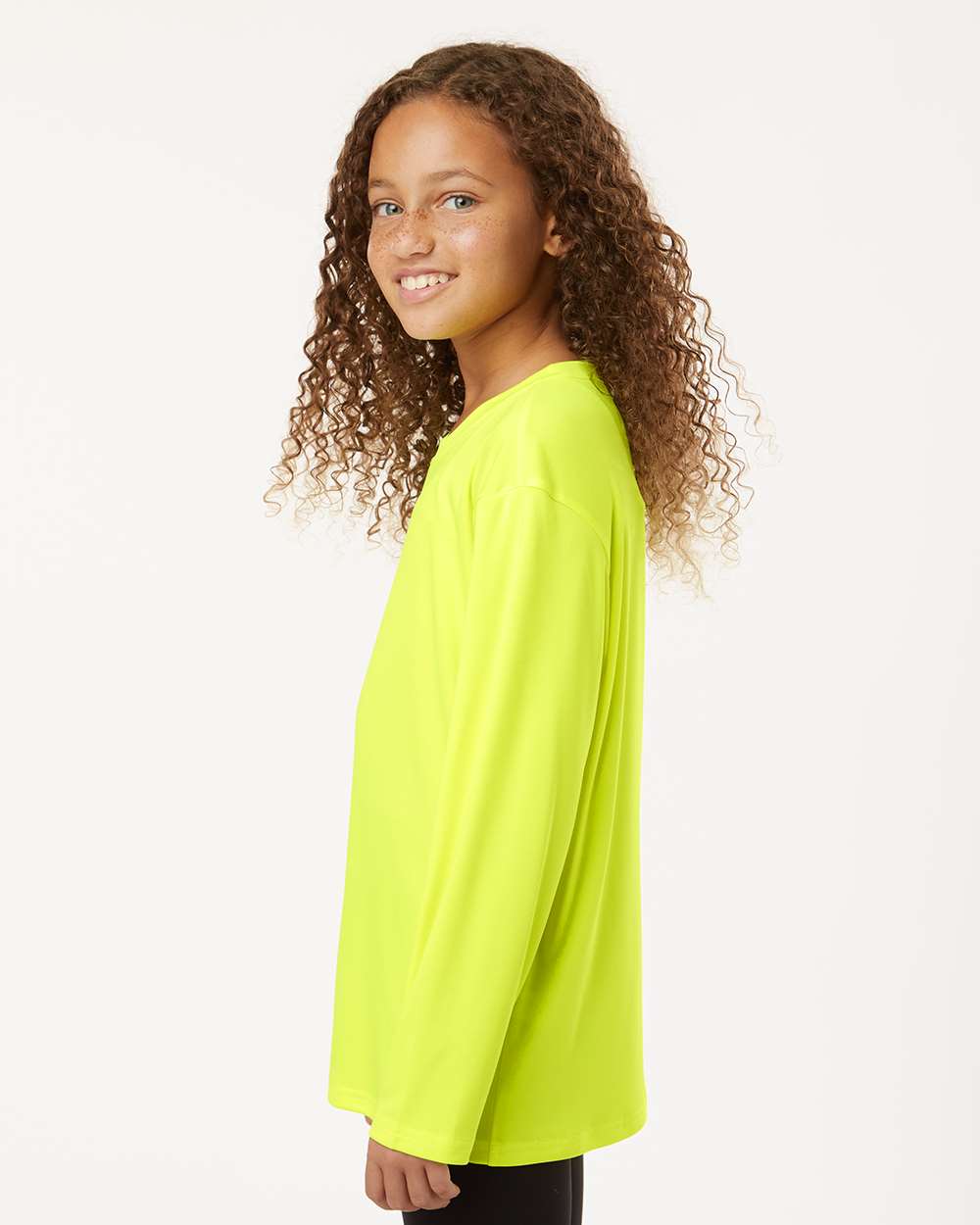 Youth Pro-Lock Performance Long Sleeve T-Shirt - OnModelSide - B00996142 - Neon Yellow