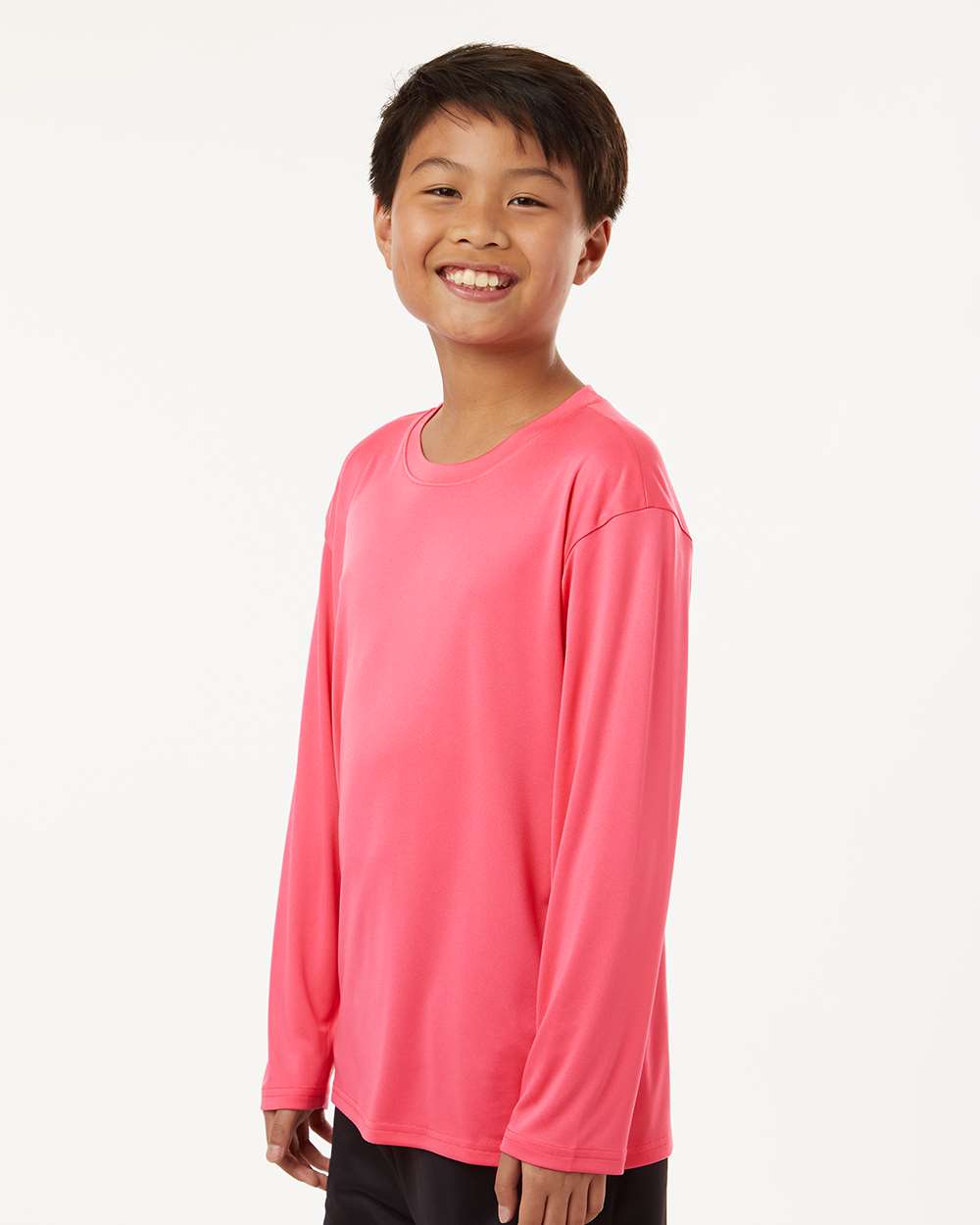 Youth Pro-Lock Performance Long Sleeve T-Shirt - OnModelSide - B00996302 - Bright Pink
