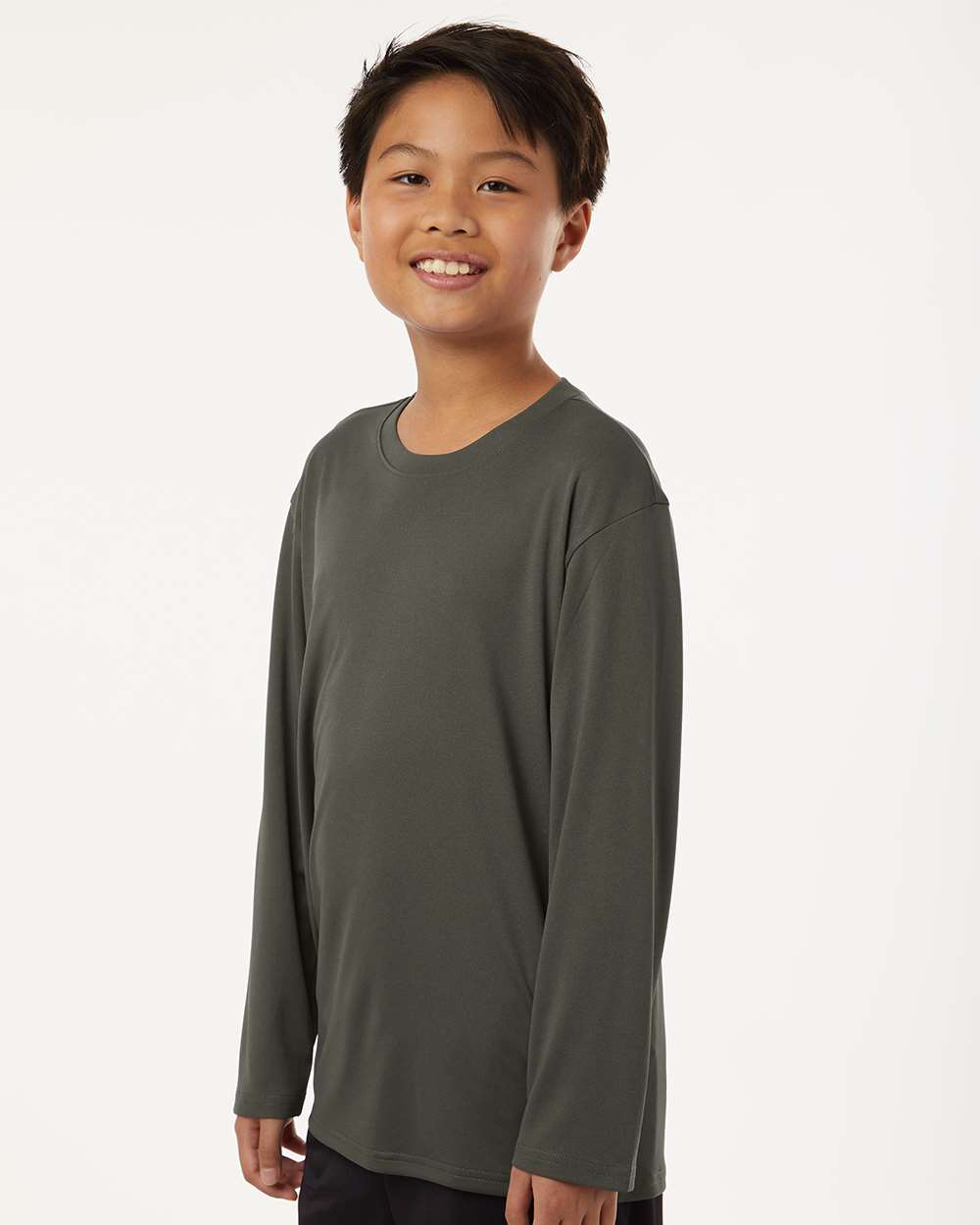 Youth Pro-Lock Performance Long Sleeve T-Shirt - OnModelSide - B00996592 - Charcoal
