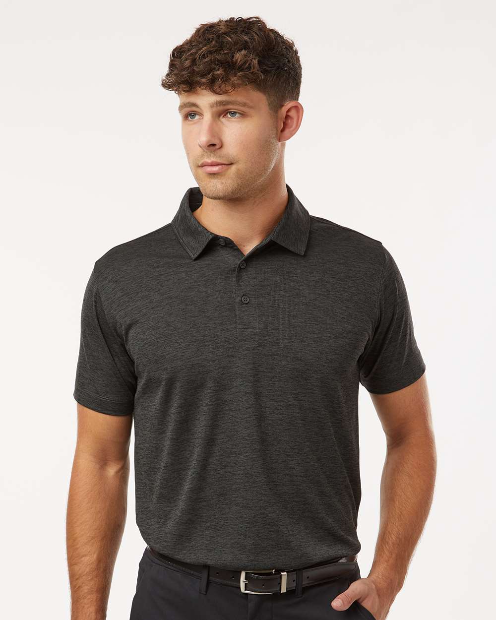 Men's Performance Mélange Polo - OnModelFront - B01696502 - Black Melange