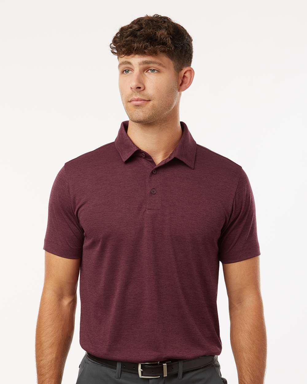 Men's Performance Mélange Polo - OnModelFront - B01696532 - Maroon Melange