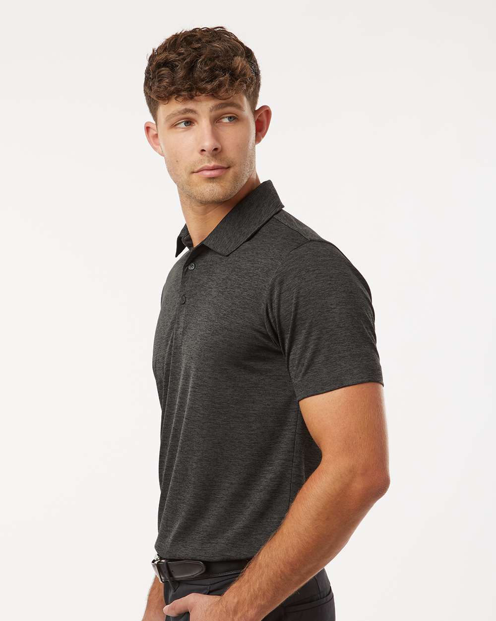 Men's Performance Mélange Polo - OnModelSide - B01696502 - Black Melange