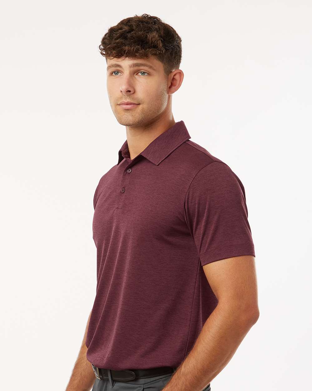 Men's Performance Mélange Polo - OnModelSide - B01696532 - Maroon Melange