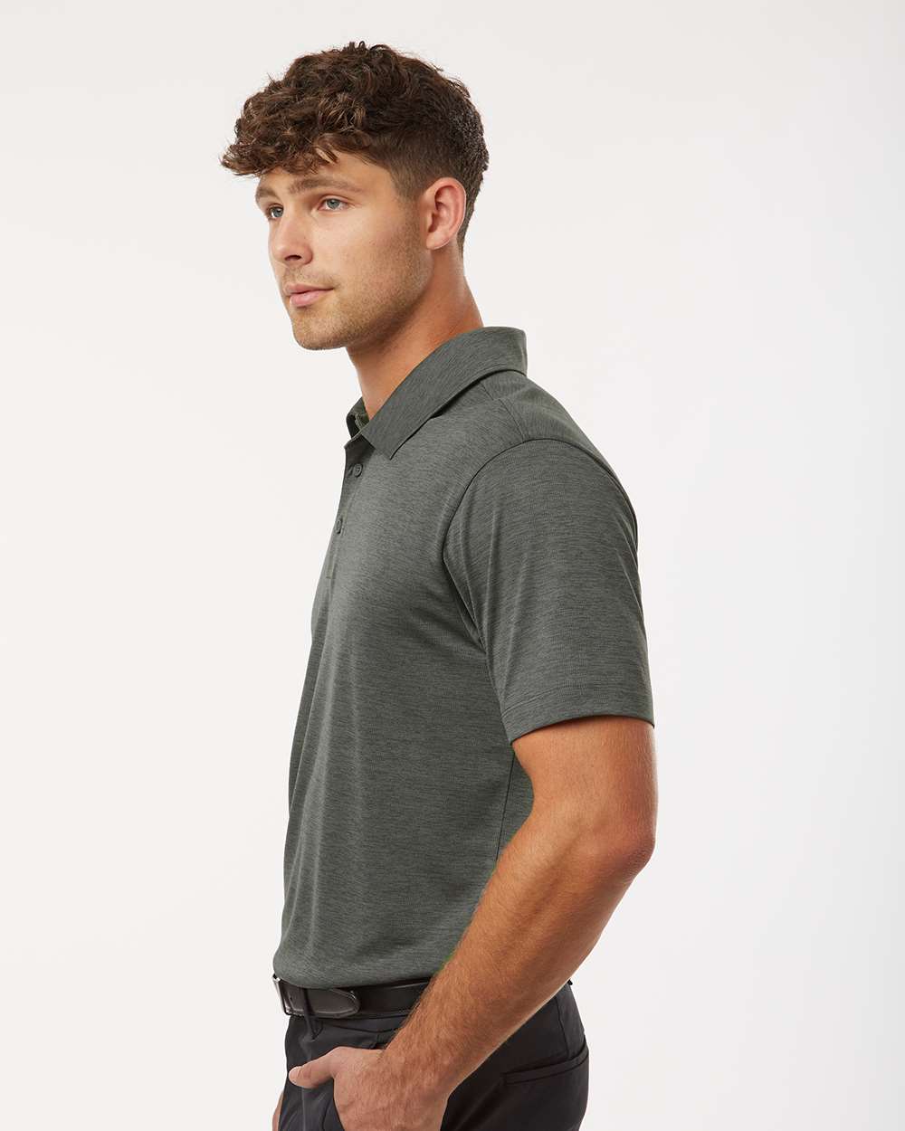 Men's Performance Mélange Polo - OnModelSide - B01696592 - Charcoal Melange