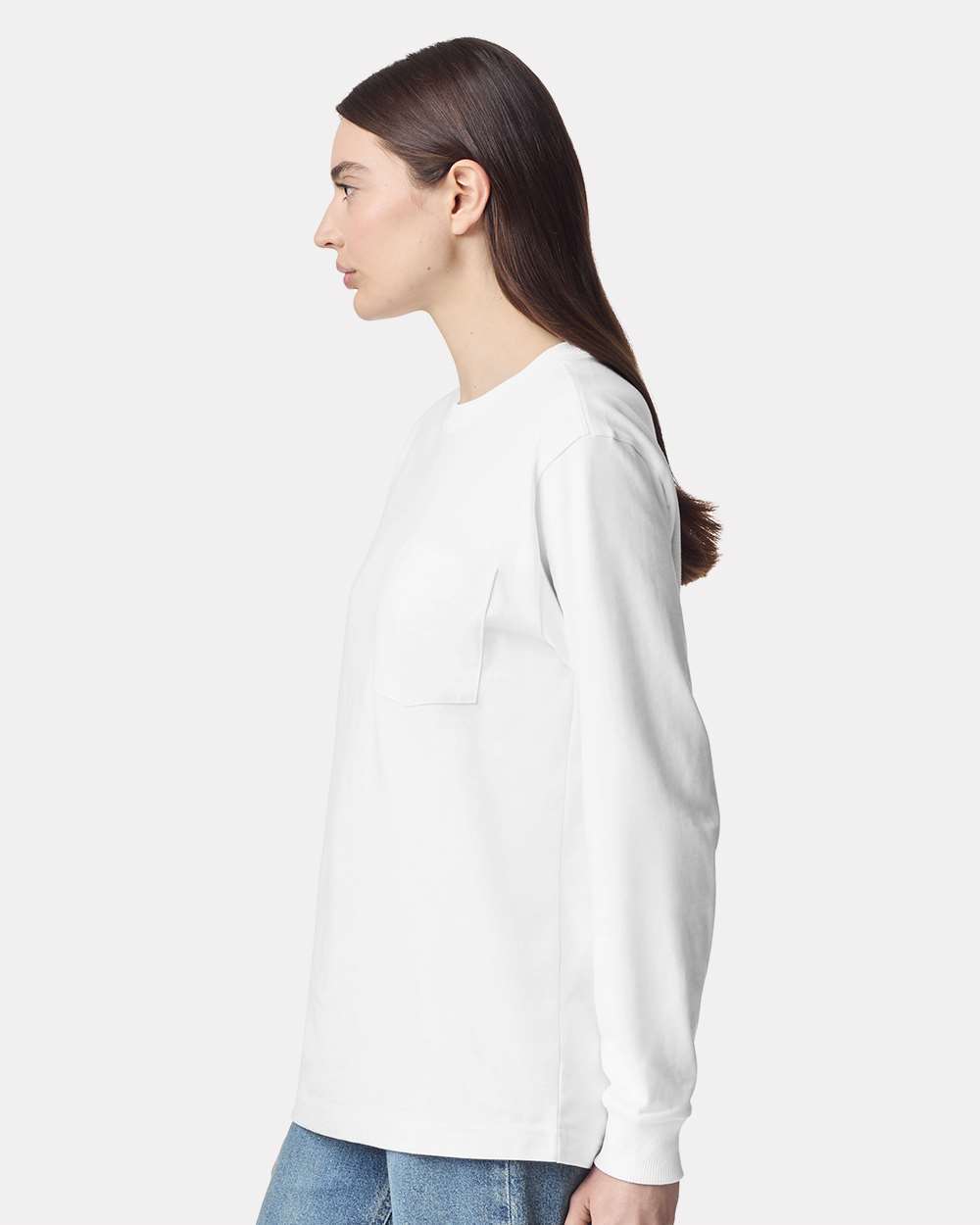 Super Heavyweight Long Sleeve Pocket Tee - OnModelSide - B03527003 - White