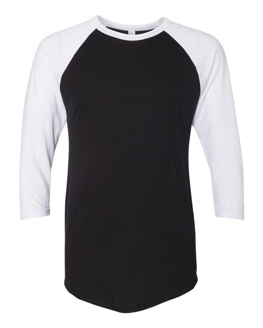 Unisex 50/50 Raglan Three-Quarter Sleeve Tee - Front - B01327102 - Black/ White
