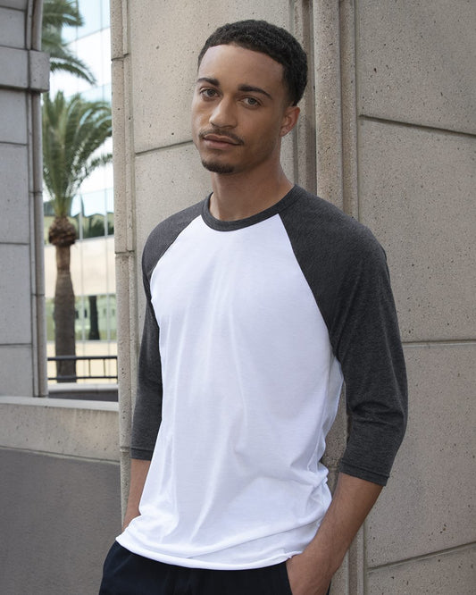 Unisex USA-Made 50/50 Poly/Cotton Raglan Three-Quarter Sleeve Tee - styleImage