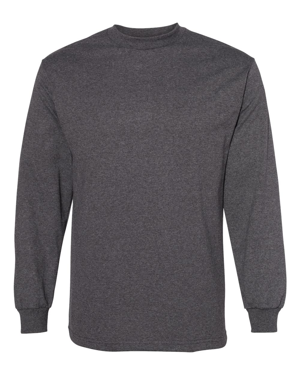 Unisex Heavyweight Cotton Long Sleeve Tee - Front - B13027103 - Heather Charcoal