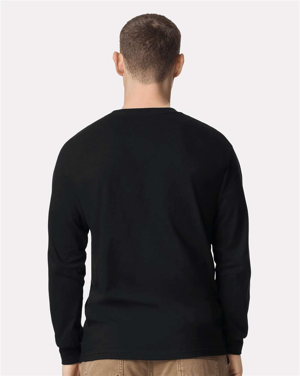Unisex Heavyweight Cotton Long Sleeve Tee - OnModelBack - B13027503 - Black