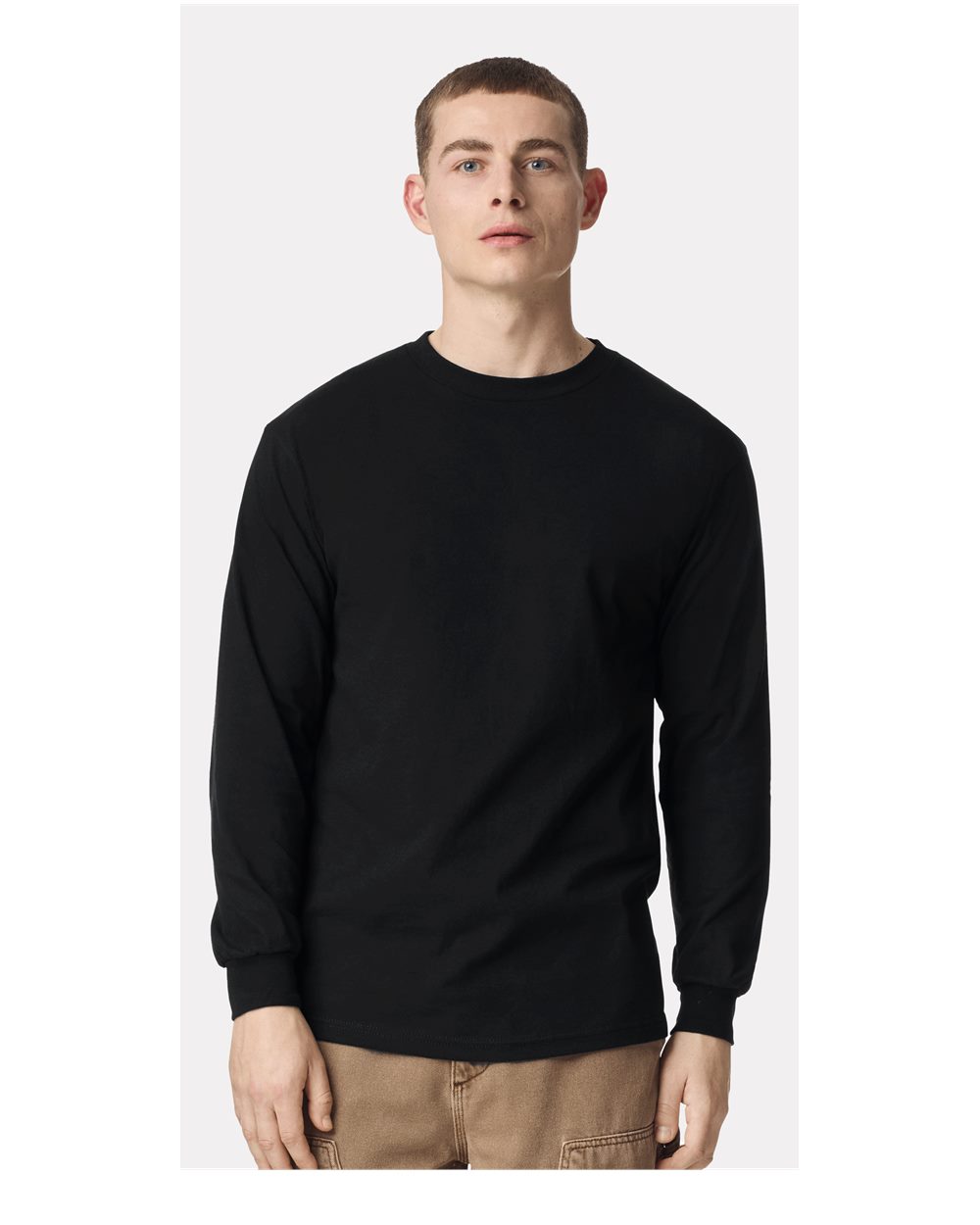Unisex Heavyweight Cotton Long Sleeve Tee - OnModelFront - B13027503 - Black