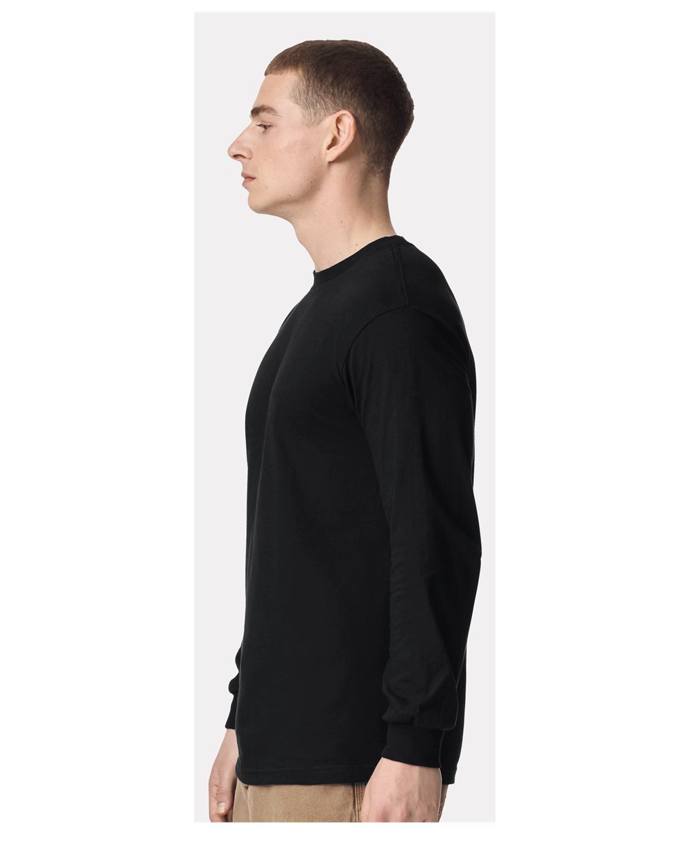 Unisex Heavyweight Cotton Long Sleeve Tee - OnModelSide - B13027503 - Black