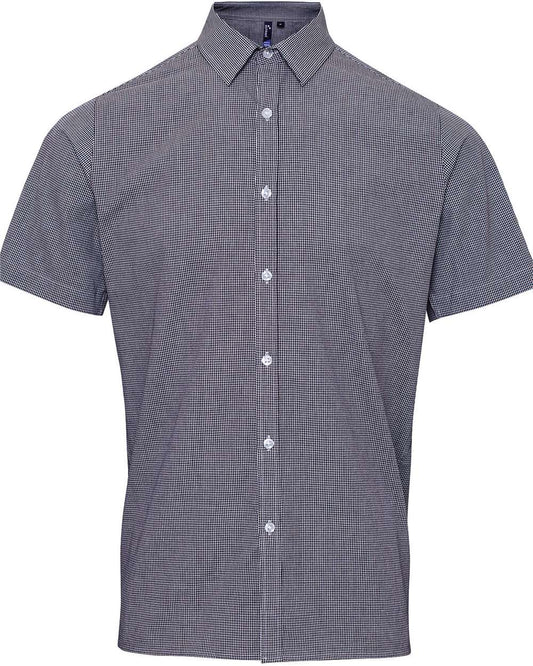 Men's Microcheck Gingham Cotton Shirt - Front - B398A1502 - Black/ White