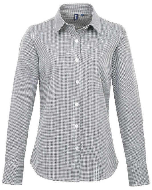 Women's Microcheck Gingham Cotton Shirt - Front - B400A1502 - Black/ White
