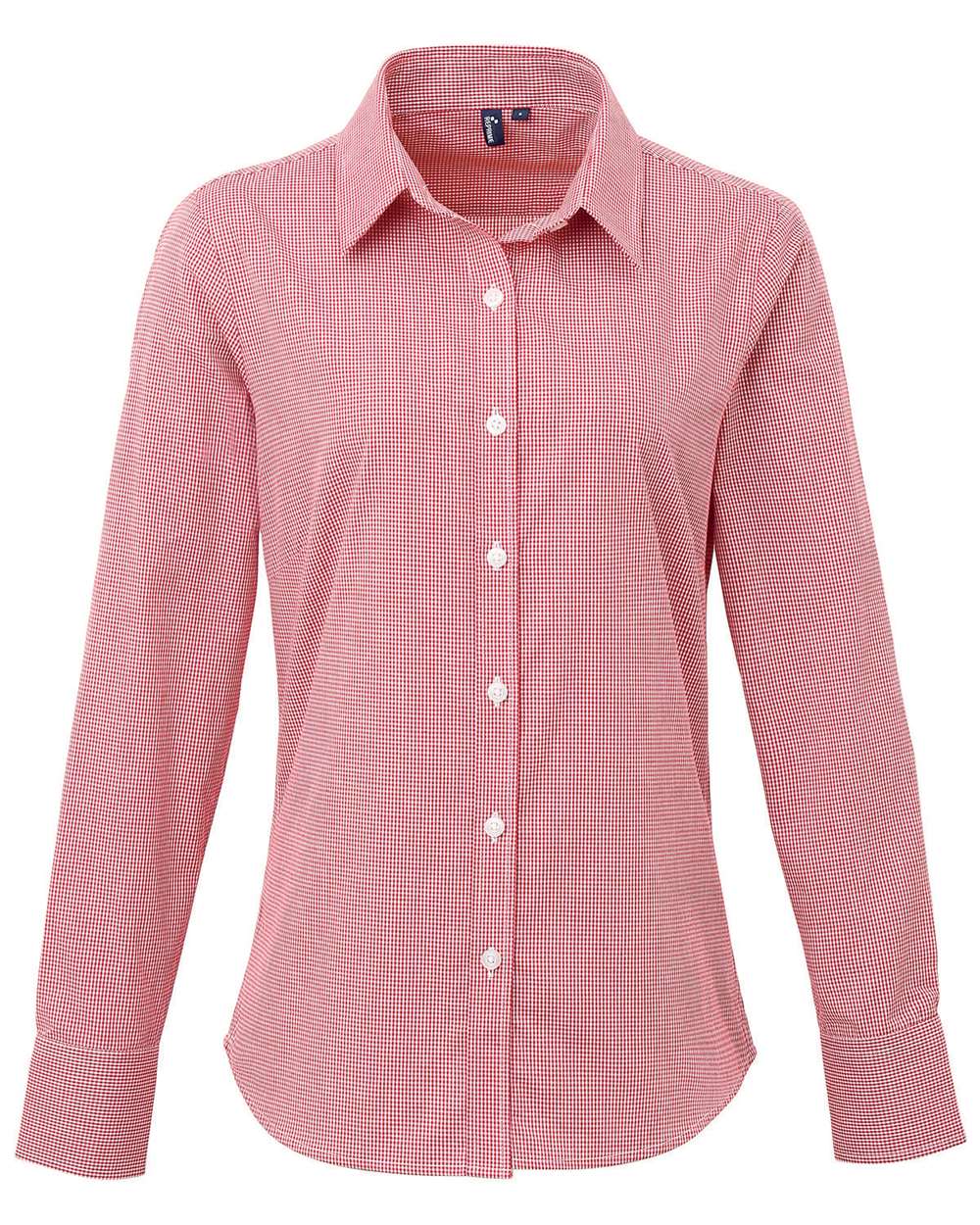 Women's Microcheck Gingham Cotton Shirt - Front - B400A1702 - Red/ White