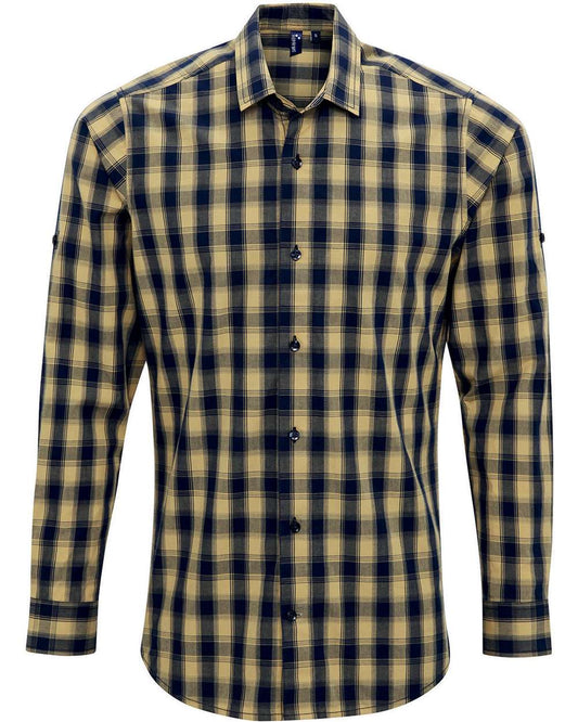Men's Mulligan Check Cotton Shirt - Front - B399A1123 - Camel/ Navy