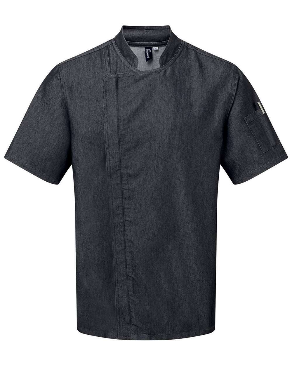 Unisex Zip-Close Short Sleeve Chef's Coat - Front - B413A1502 - Black Denim