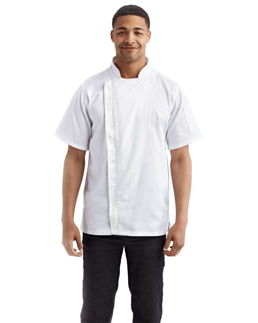 Unisex Zip-Close Short Sleeve Chef's Coat - OnModelFront - B413A1002 - White