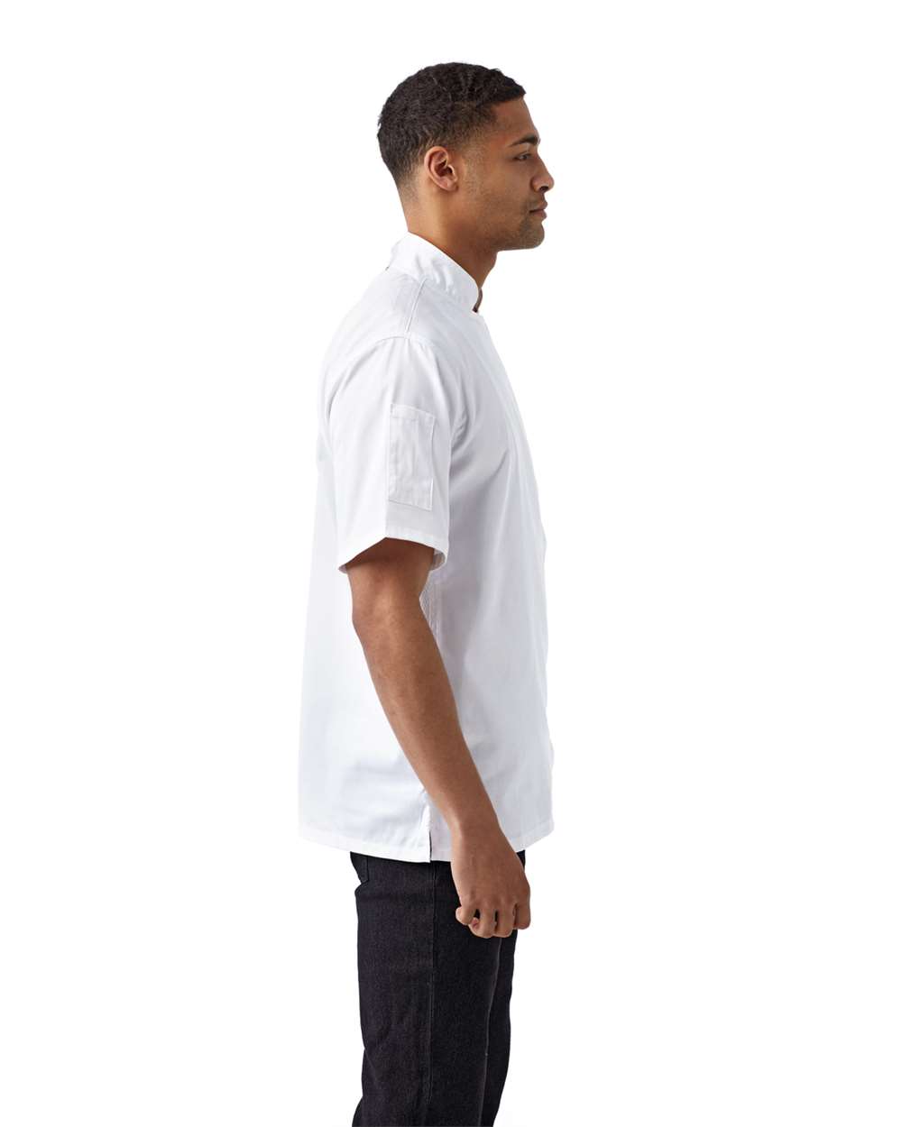 Unisex Zip-Close Short Sleeve Chef's Coat - OnModelSide - B413A1002 - White