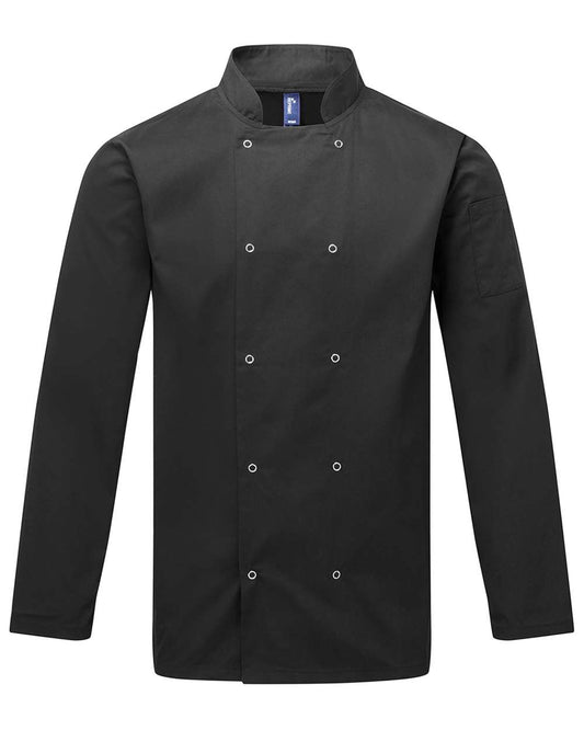 Unisex Ten Studded Front Chef Coat - Front - B411A1502 - Black