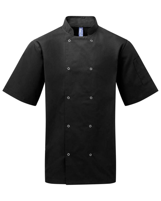 Unisex Ten Studded Front Short Sleeve Chef Coat - Front - B410A1502 - Black