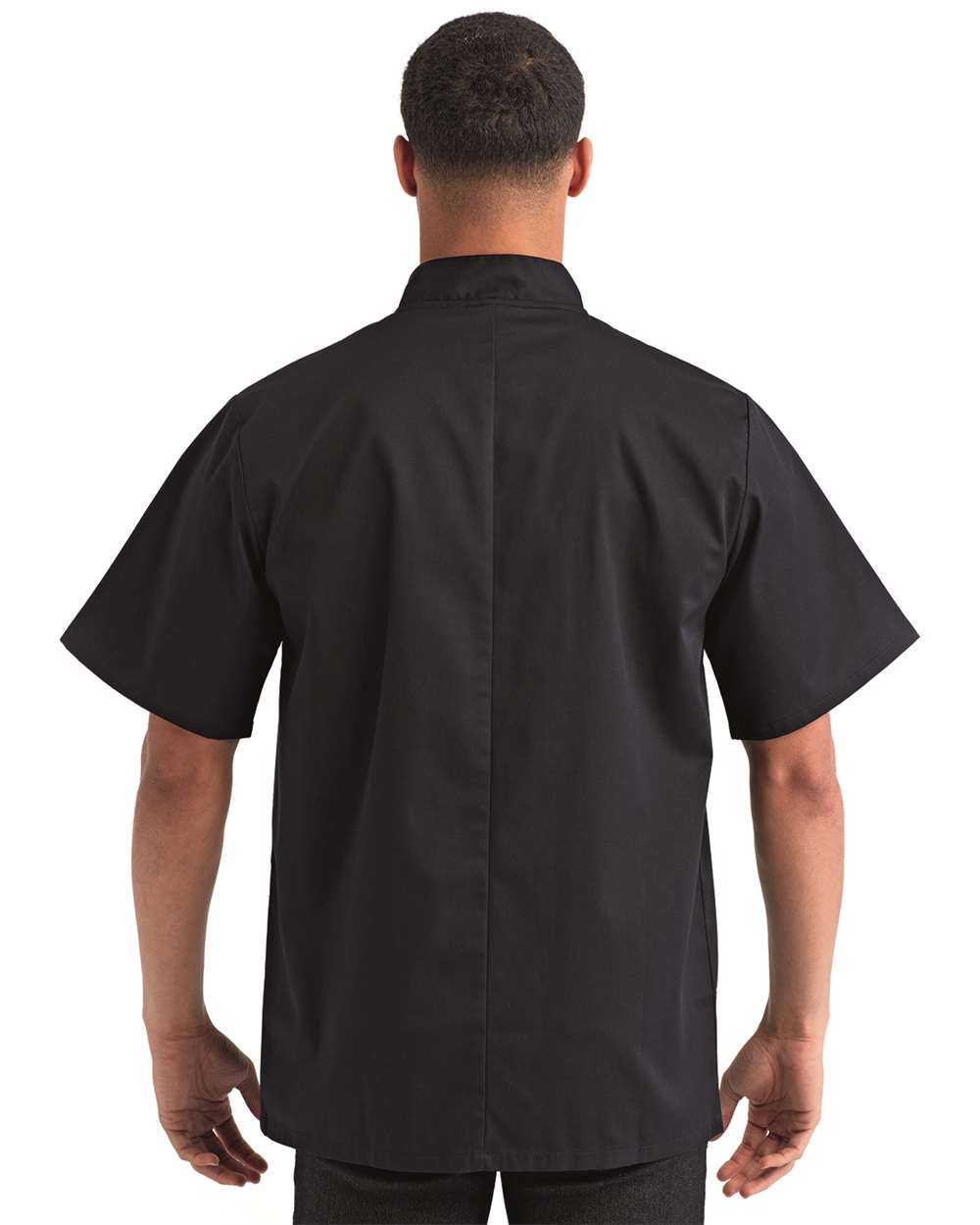 Unisex Ten Studded Front Short Sleeve Chef Coat - OnModelBack - B410A1502 - Black