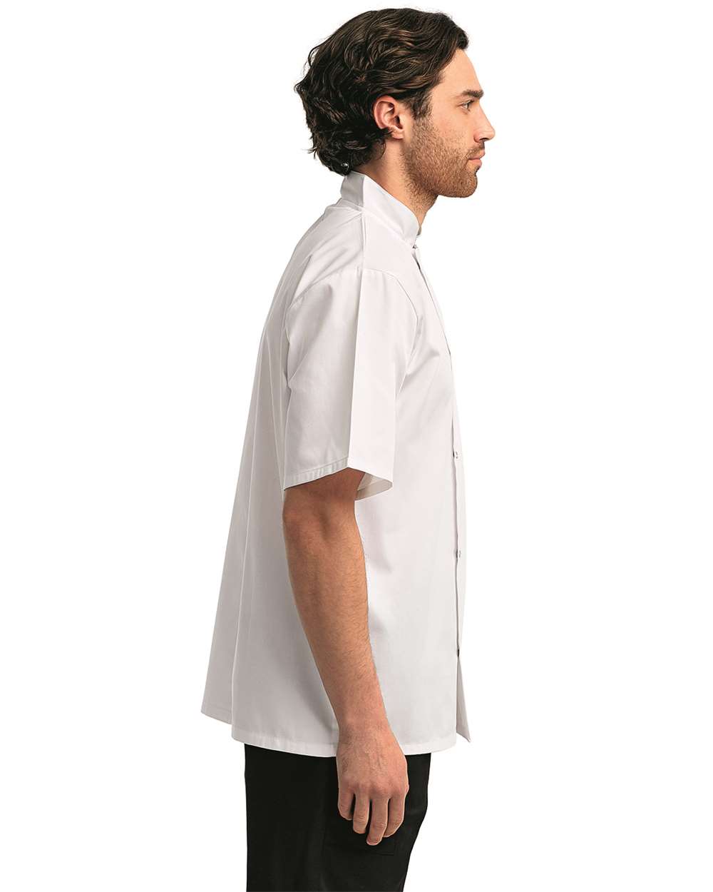 Unisex Ten Studded Front Short Sleeve Chef Coat - OnModelSide - B410A1002 - White