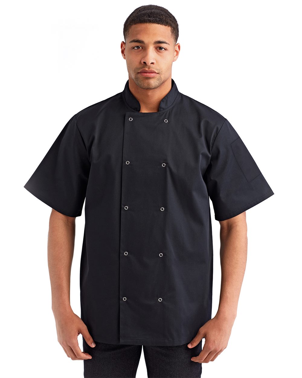 Unisex Ten Studded Front Short Sleeve Chef Coat - styleImage