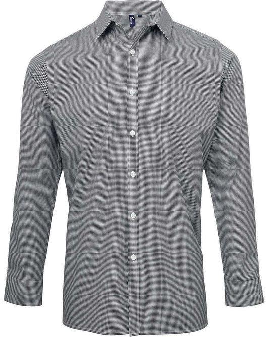 Men's Microcheck Gingham Cotton Shirt - Front - B397A1502 - Black/ White