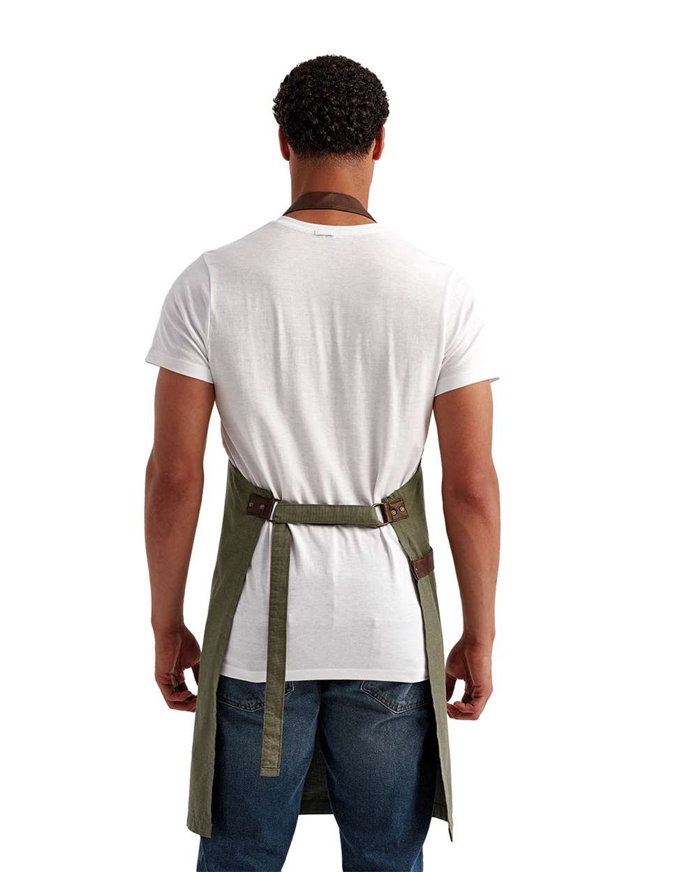 Annex Oxford Apron with Pocket - OnModelBack - B392A1540 - Moss