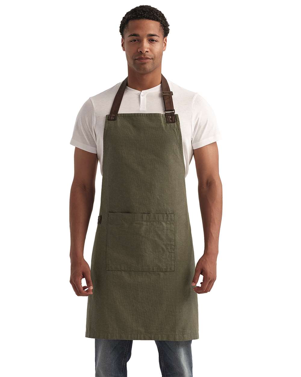 Annex Oxford Apron with Pocket - OnModelFront - B392A1540 - Moss
