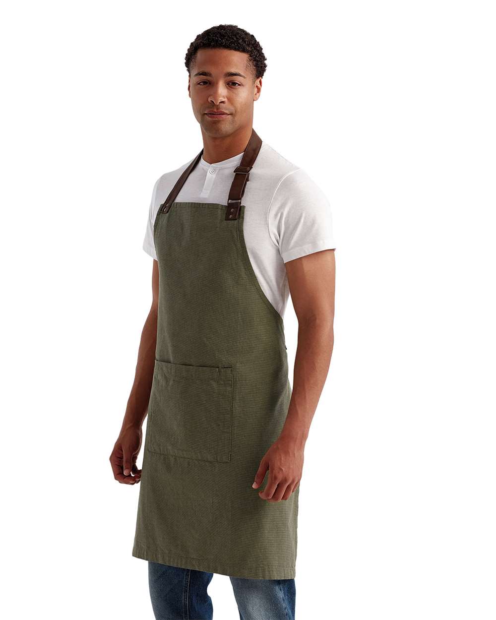 Annex Oxford Apron with Pocket - OnModelSide - B392A1540 - Moss