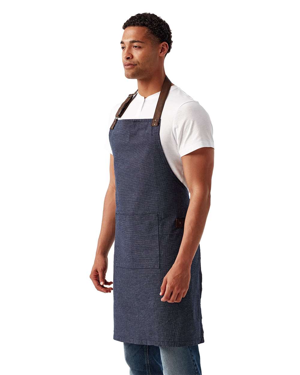 Annex Oxford Apron with Pocket - OnModelSide - B392A1650 - Navy