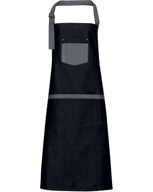 Domain Contrast Denim Bib Apron with Pockets - Front - B384A1500 - Black Denim