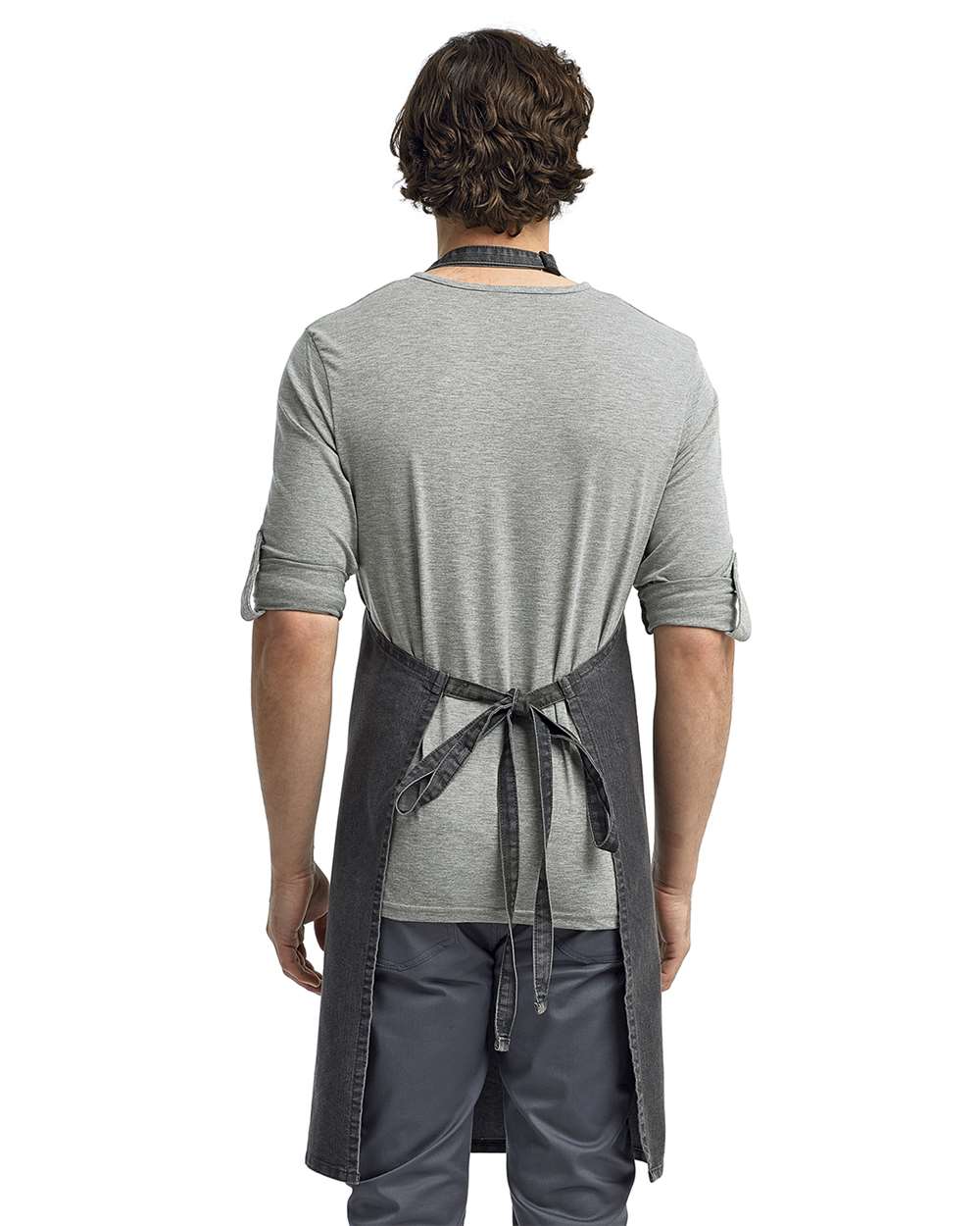 Recycled Bib Apron - OnModelBack - B394A1100 - Black Denim