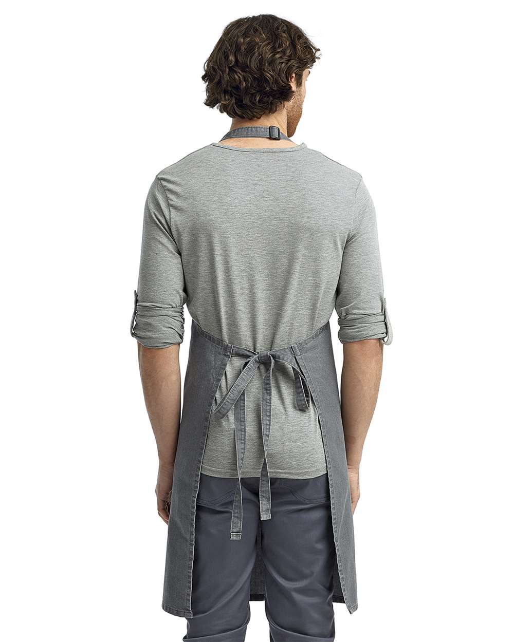 Recycled Bib Apron - OnModelBack - B394A1110 - Grey Denim