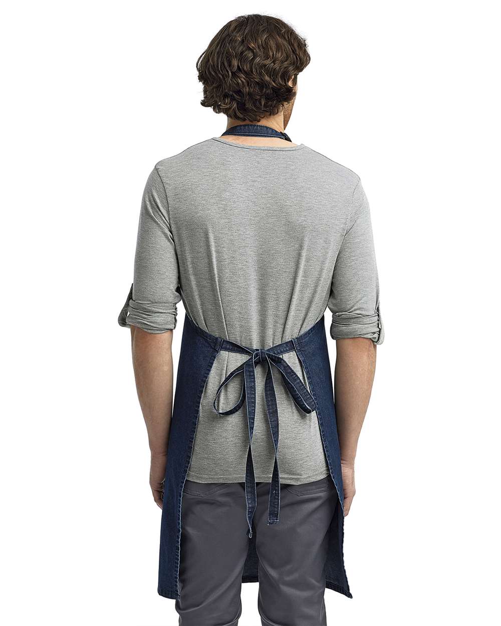 Recycled Bib Apron - OnModelBack - B394A1250 - Indigo Denim