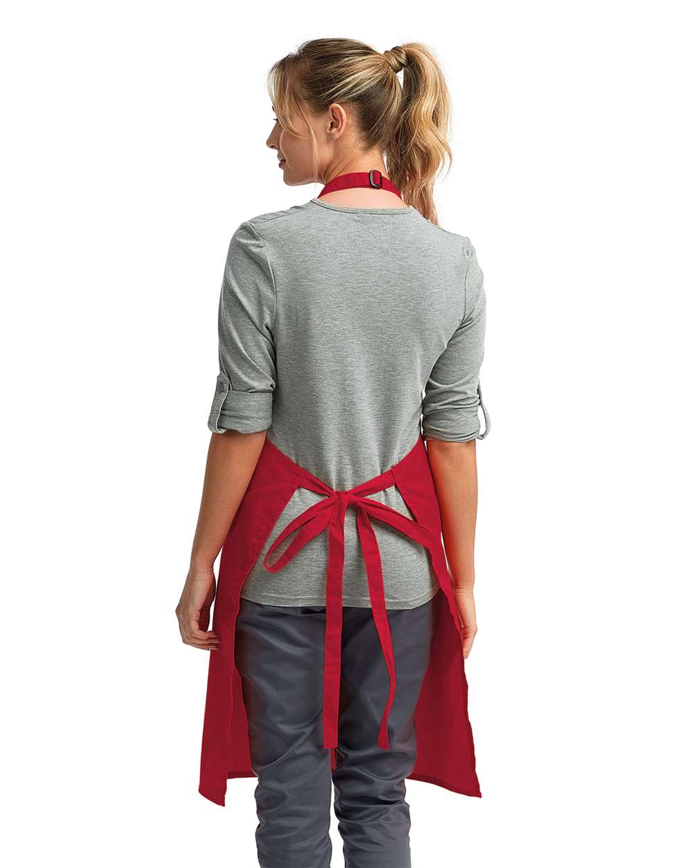 Recycled Bib Apron - OnModelBack - B394A1700 - Red