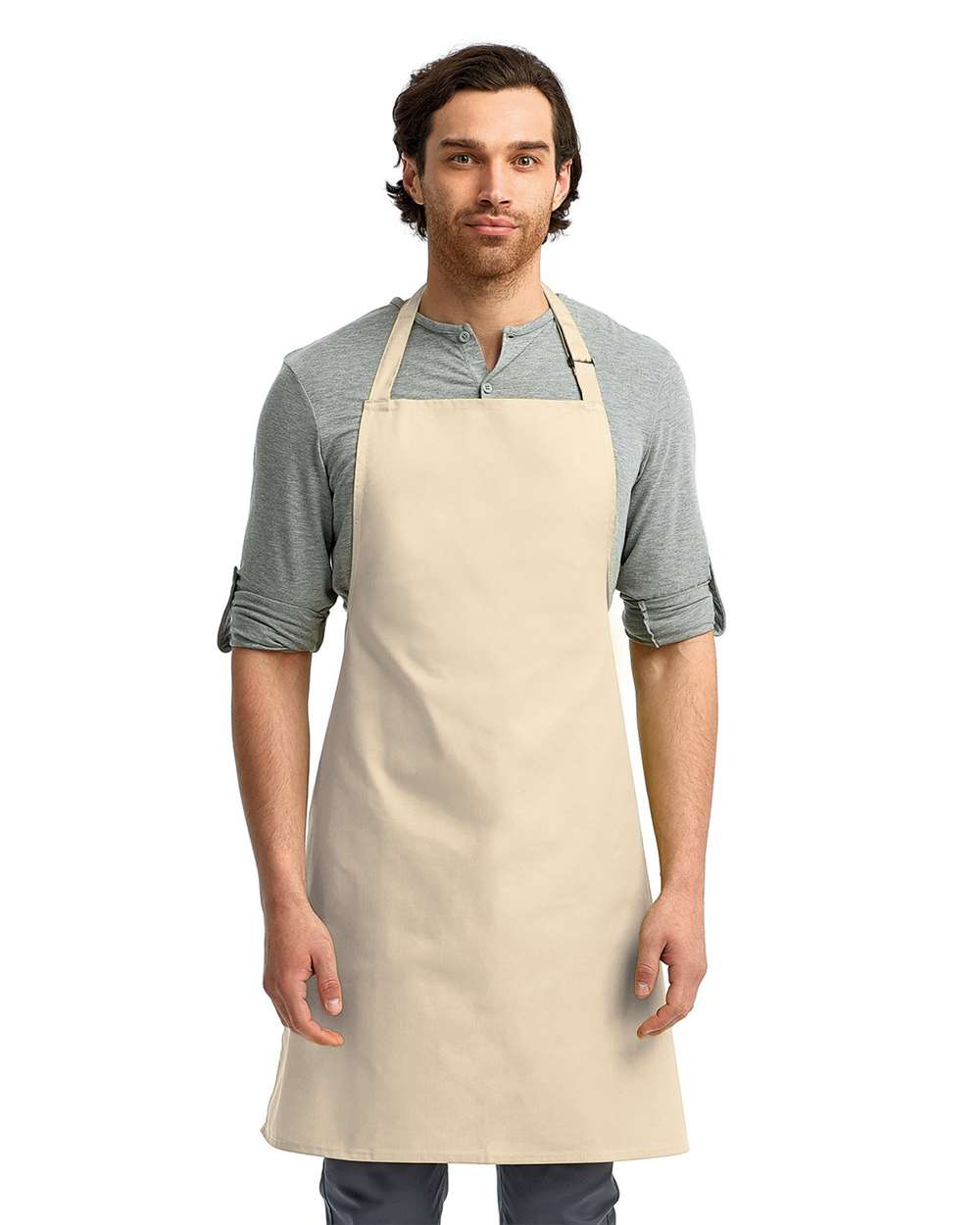 Recycled Bib Apron - OnModelFront - B394A1120 - Natural