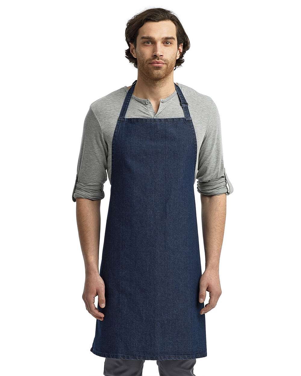 Recycled Bib Apron - OnModelFront - B394A1250 - Indigo Denim