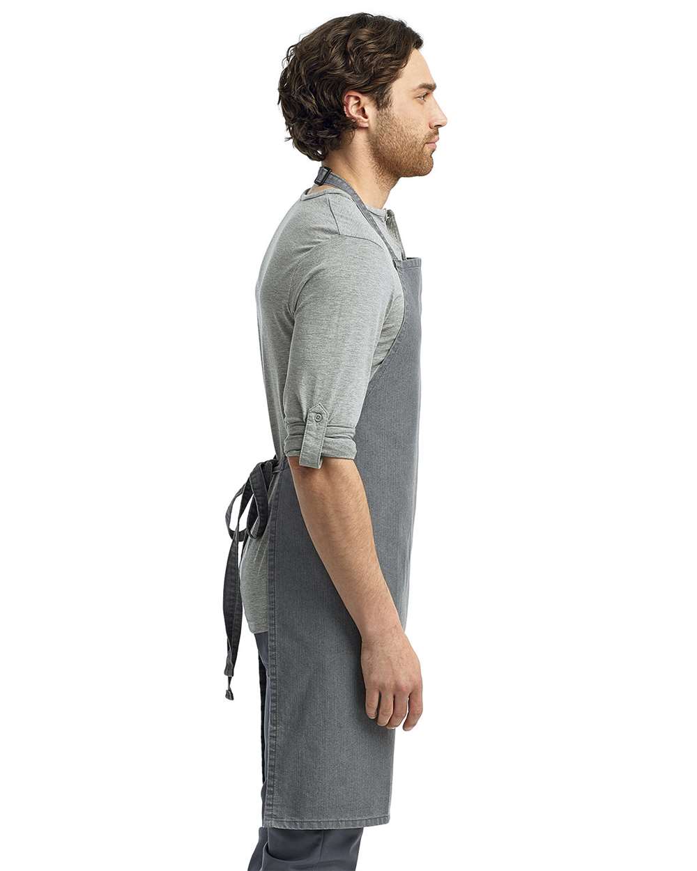 Recycled Bib Apron - OnModelSide - B394A1110 - Grey Denim