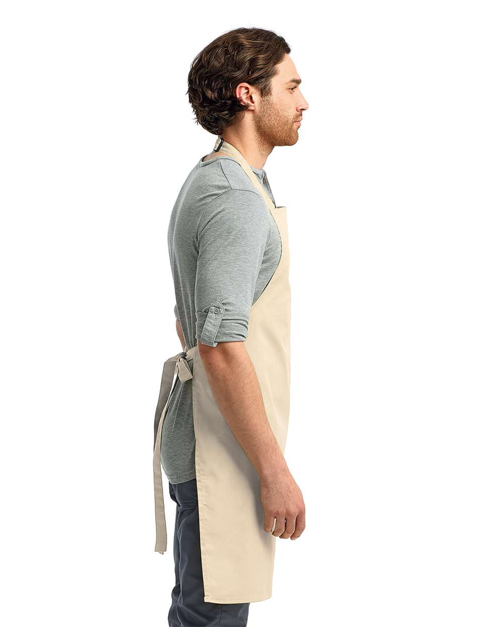 Recycled Bib Apron - OnModelSide - B394A1120 - Natural
