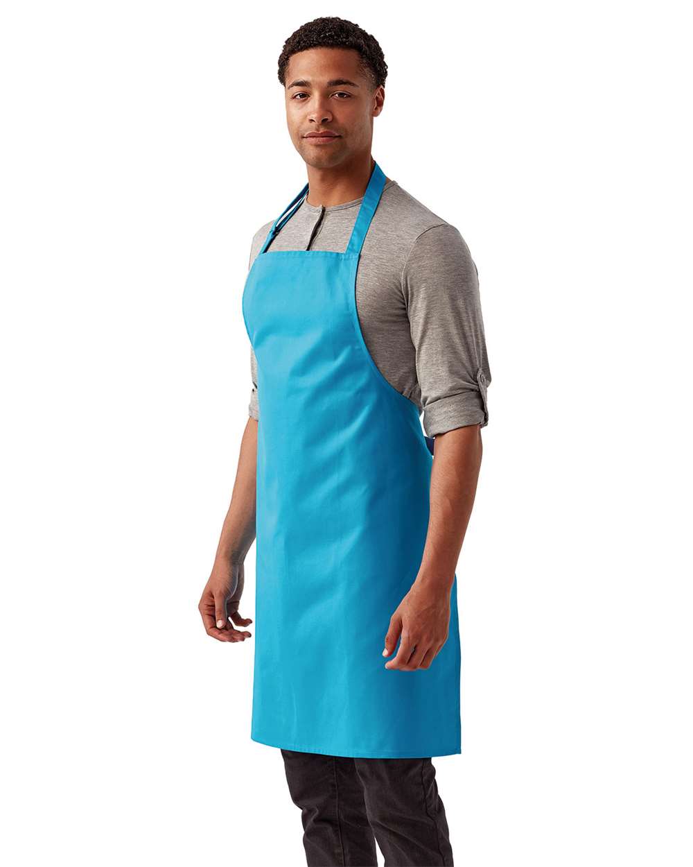 Recycled Bib Apron - OnModelSide - B394A1130 - Turquoise